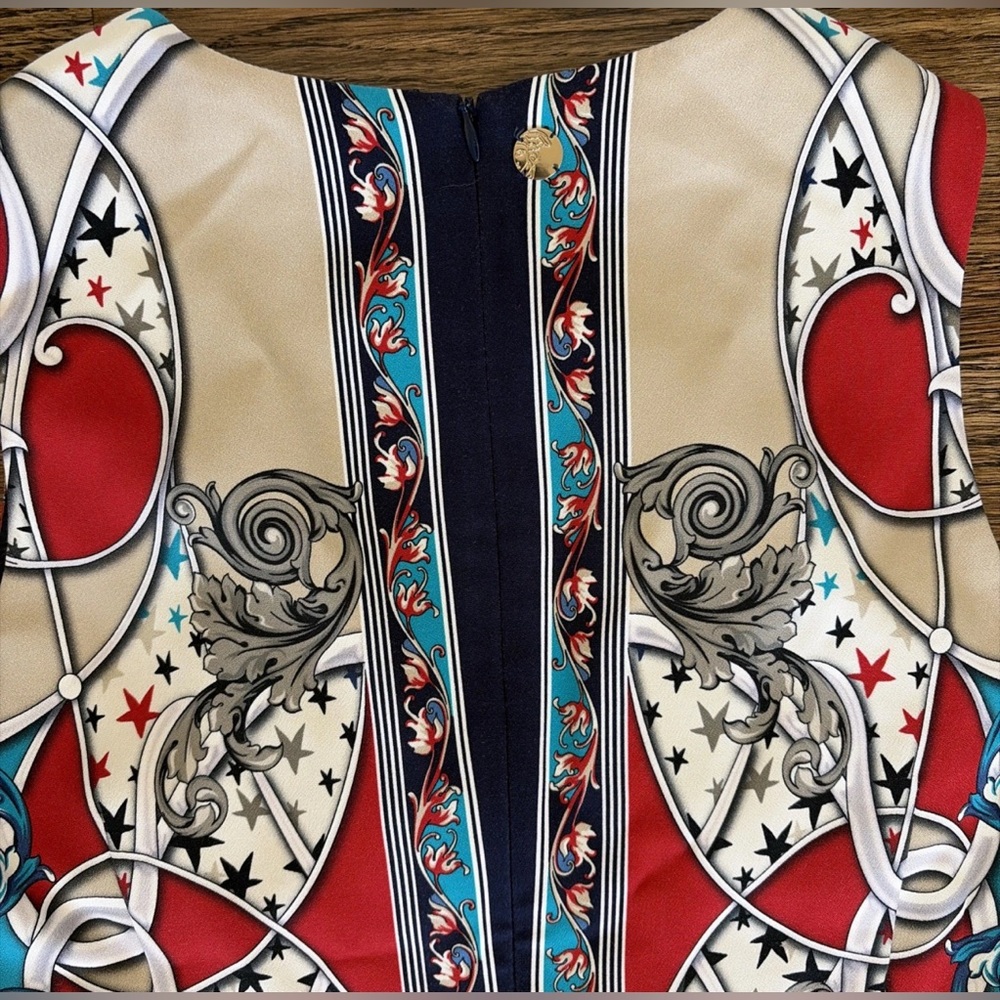 Versace Red and Blue Pattern Mini Dress 38 2 $1645 - Picture 8 of 10